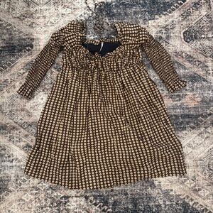 Free People Brown and Cream Patterned Mini Dress